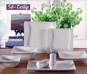 Zellerfeld Geschirr Set Premium 56-Teilig Tafelservice Porzellan Set Service für 12 Personen Geschirr in weiß - 1