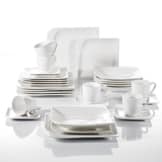 Geschirr Set Vancasso Cloris 30-teilig Porzellan Tafelservice Weiß, Eckiges Geschirrset, mit je 6 Kaffeetassen, Untertassen, Dessertteller, Essteller und Suppenteller - 1