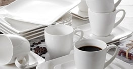 Geschirr Set Vancasso Cloris 30-teilig Porzellan Tafelservice Weiß, Eckiges Geschirrset, mit je 6 Kaffeetassen, Untertassen, Dessertteller, Essteller und Suppenteller - 7